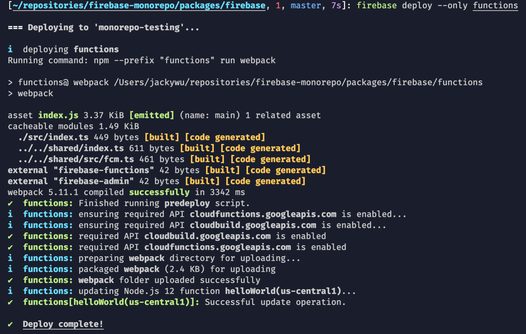 deploy function successfully